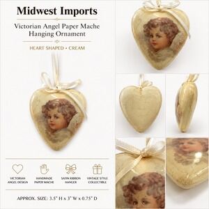 Midwest Importers Vintage Heart Cherub Angel Ornament Mint Green‎ Shabby Chic